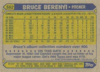 1987 Topps #582 Bruce Berenyi Back