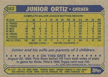 1987 Topps #583 Junior Ortiz Back