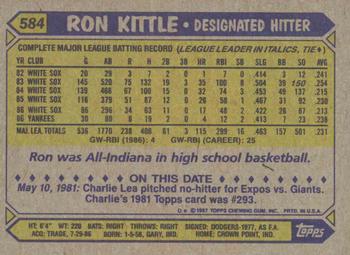 1987 Topps #584 Ron Kittle Back