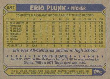 1987 Topps #587 Eric Plunk Back