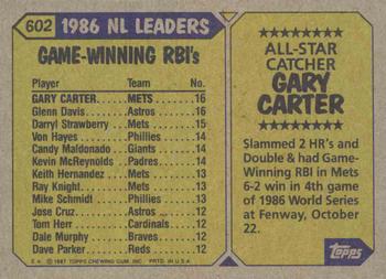 1987 Topps #602 Gary Carter Back