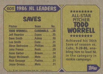 1987 Topps #605 Todd Worrell Back