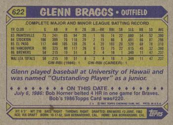 1987 Topps #622 Glenn Braggs Back
