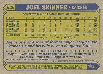 1987 Topps #626 Joel Skinner Back