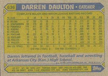1987 Topps #636 Darren Daulton Back
