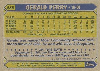 1987 Topps #639 Gerald Perry Back