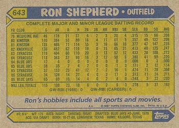 1987 Topps #643 Ron Shepherd Back