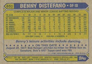 1987 Topps #651 Benny Distefano Back