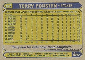 1987 Topps #652 Terry Forster Back