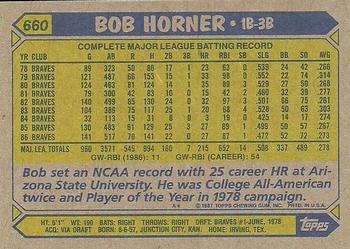 1987 Topps #660 Bob Horner Back