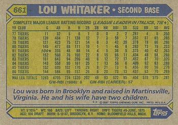 1987 Topps #661 Lou Whitaker Back