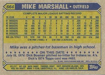 1987 Topps #664 Mike Marshall Back