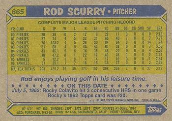 1987 Topps #665 Rod Scurry Back