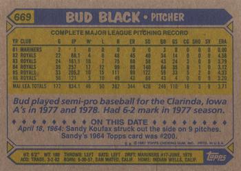 1987 Topps #669 Bud Black Back
