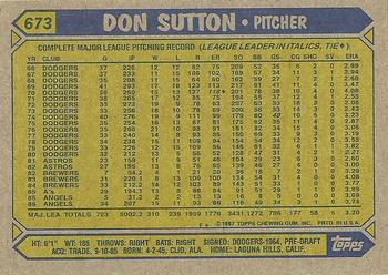 1987 Topps #673 Don Sutton Back