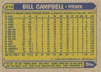 1987 Topps #674 Bill Campbell Back