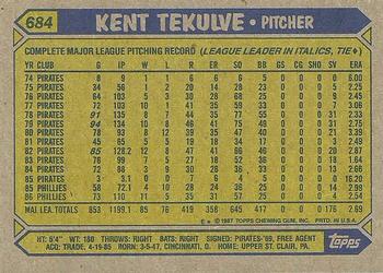1987 Topps #684 Kent Tekulve Back
