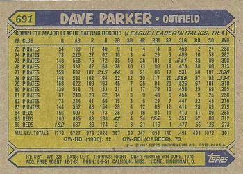 1987 Topps #691 Dave Parker Back