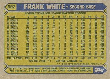 1987 Topps #692 Frank White Back