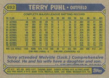 1987 Topps #693 Terry Puhl Back
