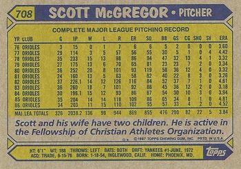 1987 Topps #708 Scott McGregor Back