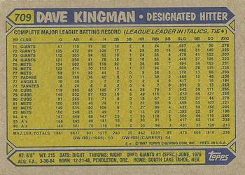 1987 Topps #709 Dave Kingman Back