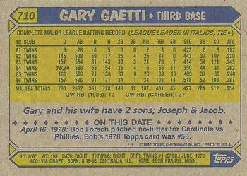 1987 Topps #710 Gary Gaetti Back