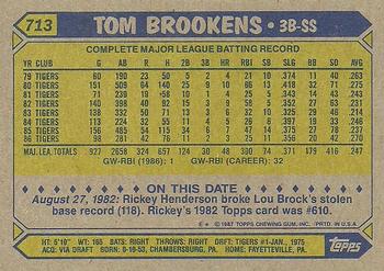 1987 Topps #713 Tom Brookens Back