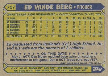 1987 Topps #717 Ed Vande Berg Back