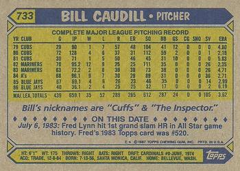 1987 Topps #733 Bill Caudill Back