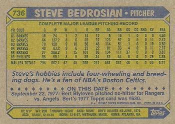 1987 Topps #736 Steve Bedrosian Back