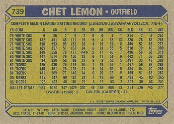 1987 Topps #739 Chet Lemon Back