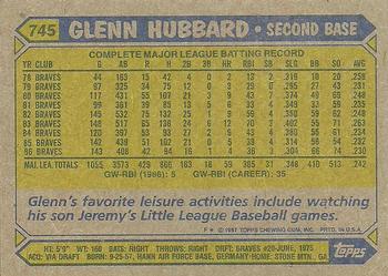 1987 Topps #745 Glenn Hubbard Back