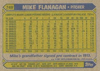 1987 Topps #748 Mike Flanagan Back