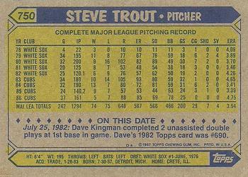 1987 Topps #750 Steve Trout Back