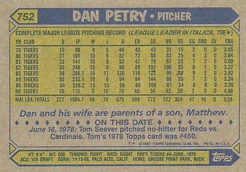 1987 Topps #752 Dan Petry Back