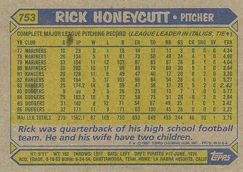 1987 Topps #753 Rick Honeycutt Back