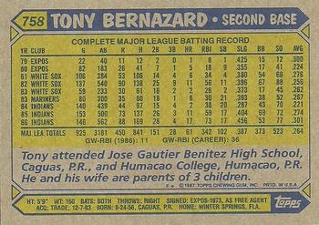 1987 Topps #758 Tony Bernazard Back