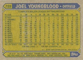1987 Topps #759 Joel Youngblood Back