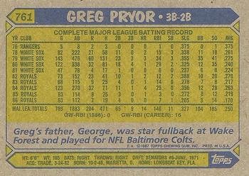 1987 Topps #761 Greg Pryor Back