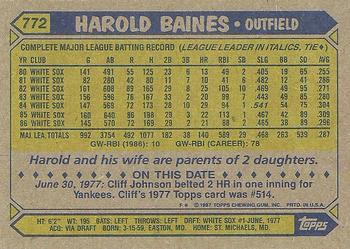 1987 Topps #772 Harold Baines Back