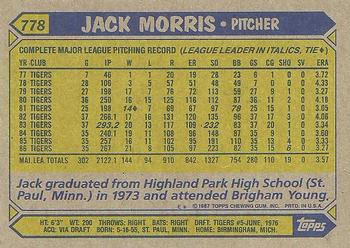 1987 Topps #778 Jack Morris Back