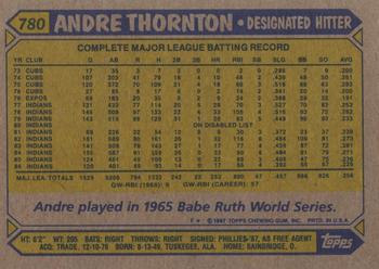 1987 Topps #780 Andre Thornton Back
