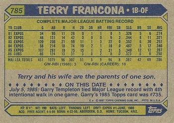 1987 Topps #785 Terry Francona Back