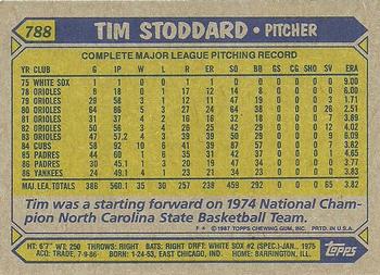 1987 Topps #788 Tim Stoddard Back