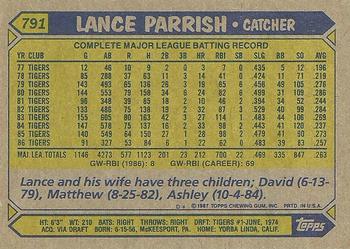 1987 Topps #791 Lance Parrish Back