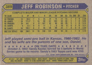 1987 Topps #389 Jeff Robinson Back