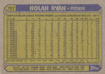 1987 Topps #757 Nolan Ryan | Trading Card Database