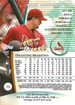 1999 Stadium Club - First Day Issue #70 Mark McGwire  Back