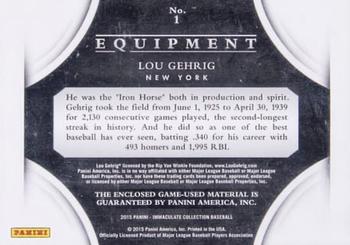 2015 Panini Immaculate Collection - Immaculate Equipment Blue #1 Lou Gehrig Back